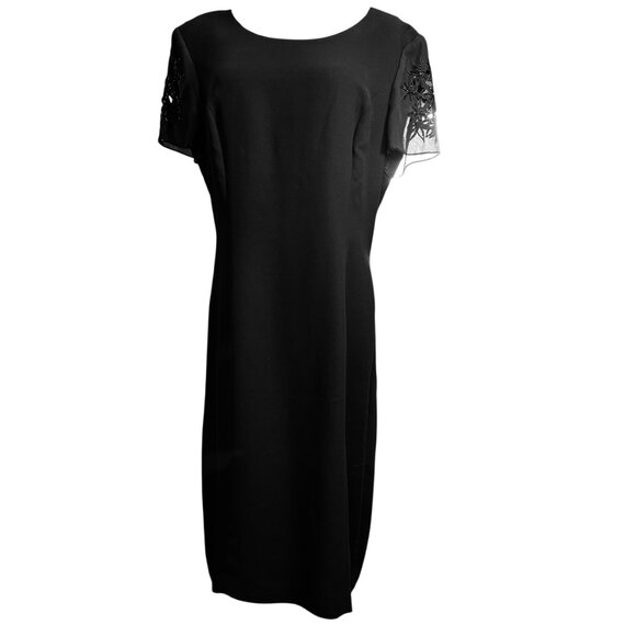 Donna Morgan Black Sheath Cocktail  Dress Size 14 | Embroidered Beaded Sleeves - Picture 8 of 9